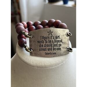 Lenny & Eva Calamity Jane Bracelet Interchangeable Sentiments Red Wood Beads 7”